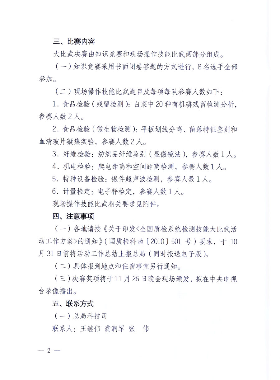 國家質量監(jiān)督檢驗檢疫總局《關于舉辦全國質檢系統(tǒng)檢測技能大比武決賽的通知》