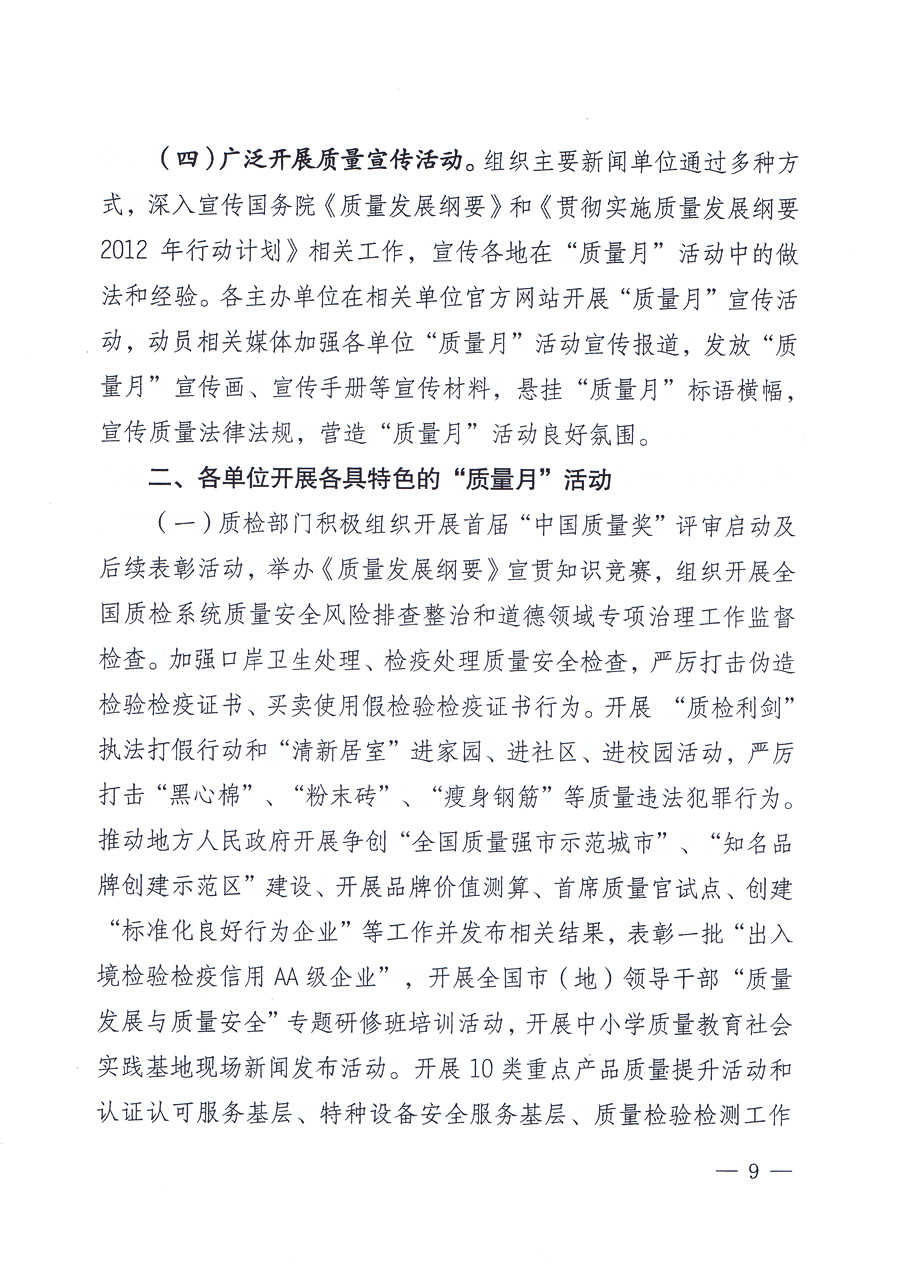 關(guān)于開展2012年全國&ldquo;質(zhì)量月&rdquo;活動的通知